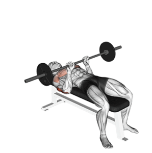 Close grip bench press for triceps, bottom position