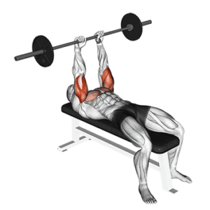 Close grip bench press for triceps, top position