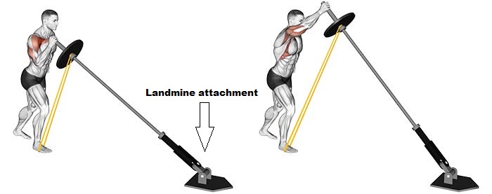 landmine press with resistance bands for front deltoid activation